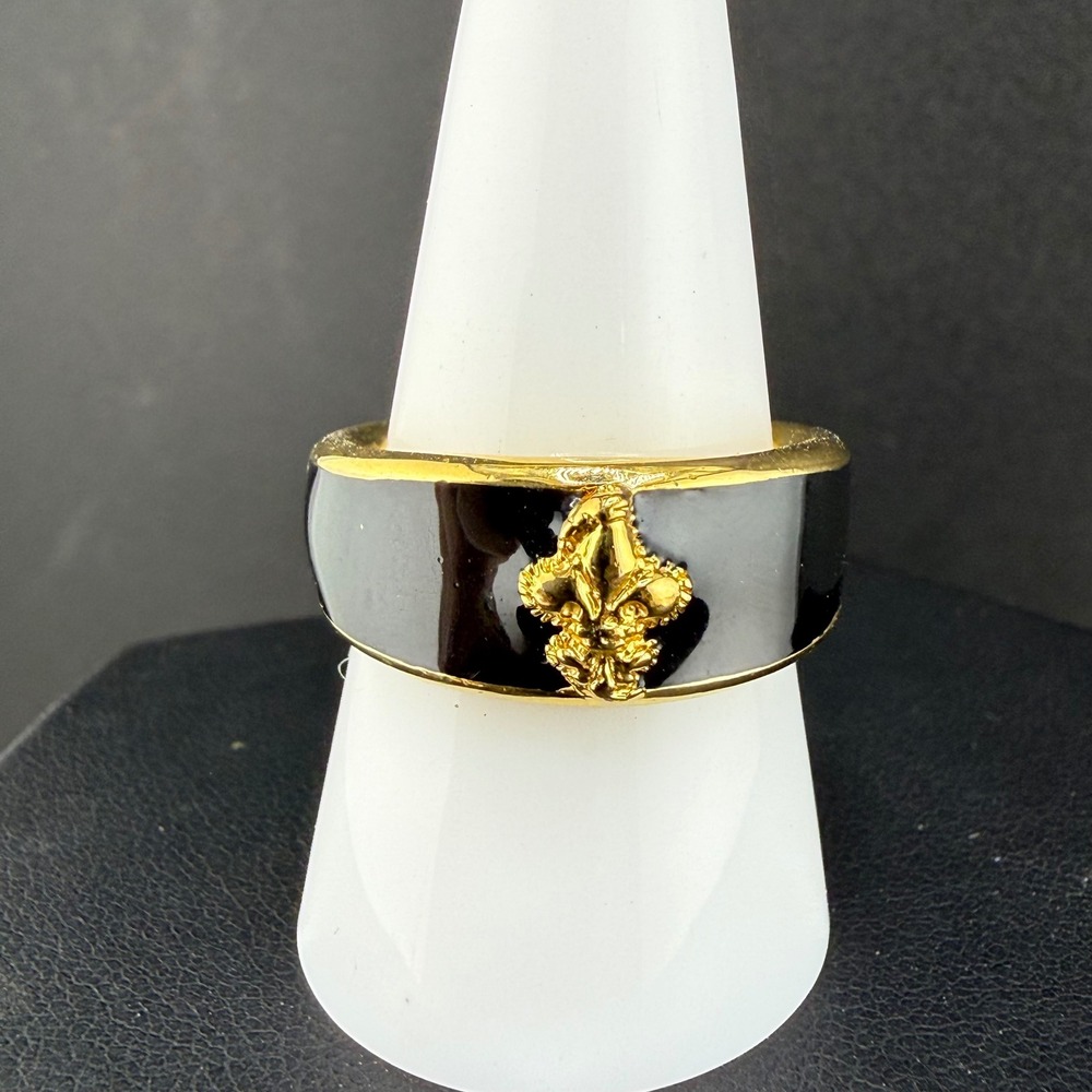 Just Cavalli Ring Gold Black Fleur De Lis Enamel Band 8